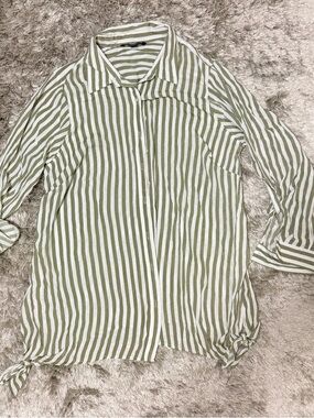 Zac & Rachel Olive Green and White Striped Shirt
